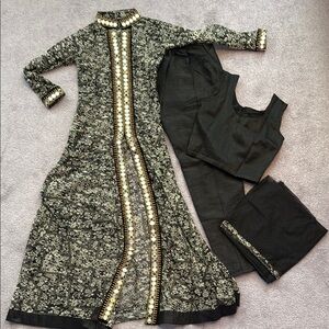 Elegant Black and Gold Embellished Outfit